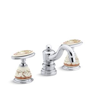 Briar Rose Antique Ceramic handle insets and skirts for bathroom sink faucets - K-258-BR-96