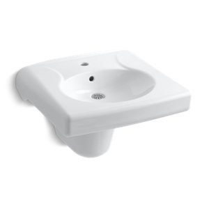 Brenham Wall-mount or concealed carrier arm mount commercial bathroom sink and shroud with single faucet hole - K-1999-1-0