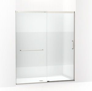 Elate Tall Sliding shower door, 75-1/2" H x 62-1/4 - 65-5/8" W with heavy 5/16" thick Crystal Clear glass with privacy band - K-707616-8G81-MX