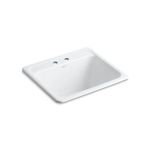 Glen Falls 25" x 22" x 13-5/8" top-mount/undermount utility sink with 2 faucet holes - K-19017-2-0