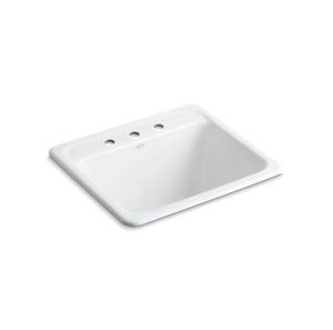 Glen Falls 25" x 22" x 13-5/8" top-mount/undermount utility sink with 3 faucet holes - K-19017-3-0