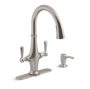 Pannier Two-handle pull-down kitchen sink faucet with soap/lotion dispenser - K-R29473-SD-VS