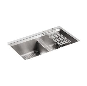 8 Degree 33" x 18" x 10-3/16" undermount double-bowl large/medium kitchen sink - K-3672-NA
