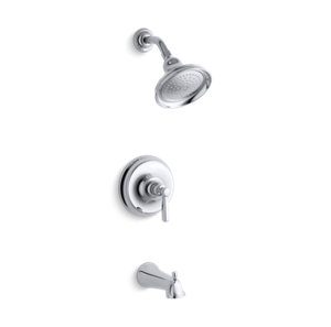 Bancroft® Rite-Temp® bath and shower valve trim with metal lever handle, slip-fit spout and 2.5 gpm showerhead - K-TS10582-4-CP