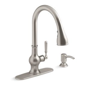 Capilano® Pull-down single-handle kitchen faucet with soap/lotion dispenser - K-R24214-SD-VS