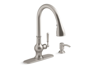 Capilano® Pull-down single-handle kitchen faucet with soap/lotion dispenser - K-R24214-SD-VS