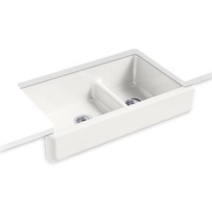 Whitehaven® Smart Divide® 35-1/2" undermount double-bowl farmhouse kitchen sink with short apron - K-6426-FF