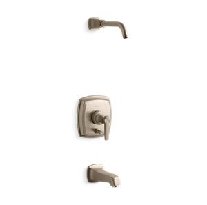 Margaux® Rite-Temp® bath and shower trim set with push-button diverter and lever handle, less showerhead - K-T16233-4L-BV