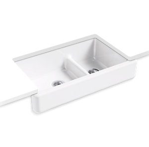 Whitehaven® Smart Divide® 35-1/2" undermount double-bowl farmhouse kitchen sink with short apron - K-6426-0