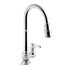Artifacts® Pull-down kitchen sink faucet with three-function sprayhead - K-99260-CP