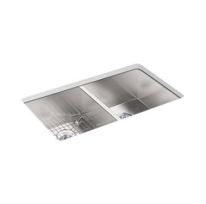 Vault 33" top-/undermount double-bowl kitchen sink - K-3820-4-NA