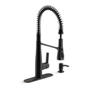 Single-handle semi-professional kitchen sink faucet with soap/lotion dispenser - K-REC22745-SD-BL