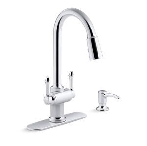 Thierry® 2-handle pull-down kitchen faucet with soap/lotion dispenser - K-R22969-SD-CP