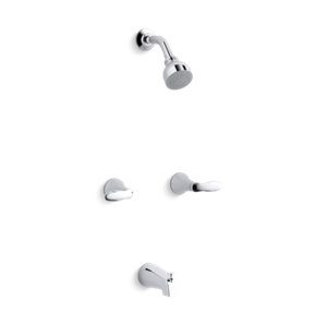 Coralais® Bath/shower trim set with lever handles and slip-fit spout, valve not included - K-T15201-4S-CP