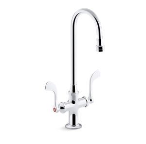 Triton® Bowe® 0.5 gpm monoblock gooseneck bathroom sink faucet with laminar flow and wristblade handles, drain not included - K-100T70-5ANL-CP