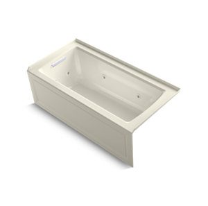 Archer® 60" x 30" three-side integral flange whirlpool bath with left-hand drain, heater, and Comfort Depth® design - K-1947-HLA-96