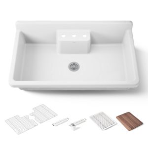 Farmstead 45" top-/wall-mount single-bowl workstation farmhouse kitchen sink - K-21103-3HP5-0