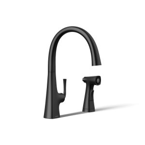 Graze Single-handle kitchen sink faucet with two-function side sprayer - K-22064-BL