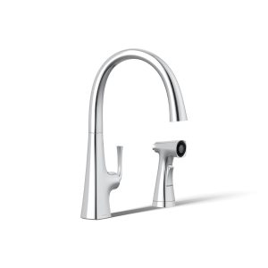 Graze Single-handle kitchen sink faucet with two-function side sprayer - K-22064-CP