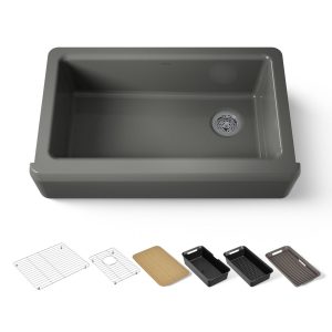 Riverby 35-3/4" undermount single-bowl farmhouse workstation kitchen sink - K-24564-PC-58