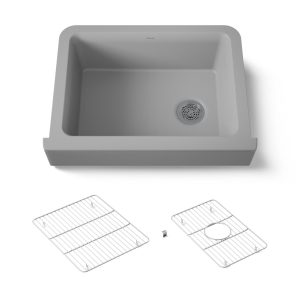 Cairn 29-3/4" undermount single-bowl farmhouse kitchen sink with short apron - K-25785-CM4