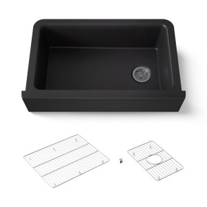 Cairn 34" undermount single-bowl farmhouse kitchen sink with fluted design - K-25788-CM1