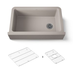Cairn 34" undermount single-bowl farmhouse kitchen sink with fluted design - K-25788-CM3