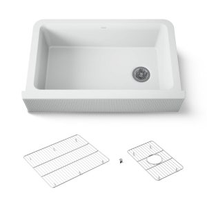 Cairn 34" undermount single-bowl farmhouse kitchen sink with fluted design - K-25788-CM6