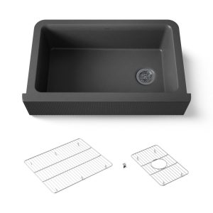 Cairn 34" undermount single-bowl farmhouse kitchen sink with fluted design - K-25788-CM7