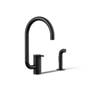 Components Single-handle kitchen sink faucet with two-function extended-reach spout and side sprayer - K-28272-BL