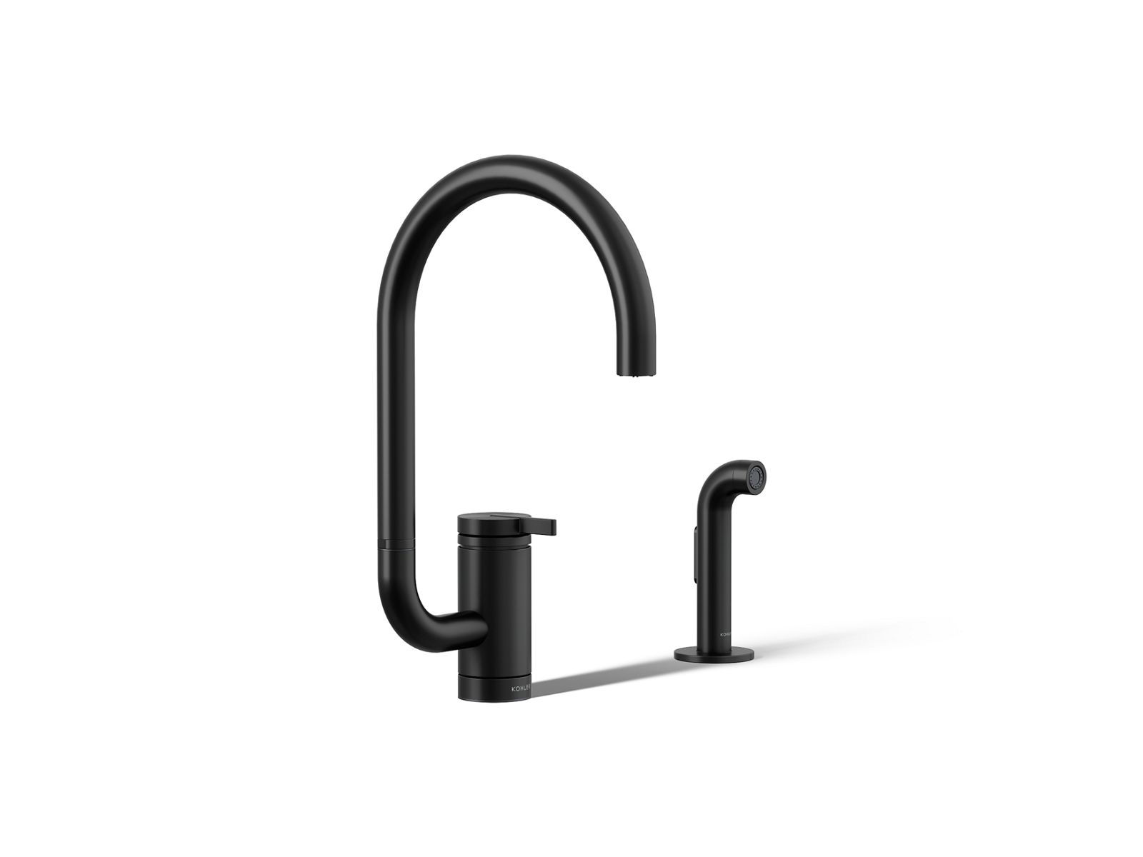 Components Single-handle kitchen sink faucet with two-function extended-reach spout and side sprayer - K-28272-BL