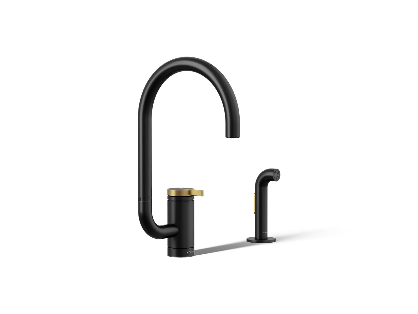 Components Single-handle kitchen sink faucet with two-function extended-reach spout and side sprayer - K-28272-BMB