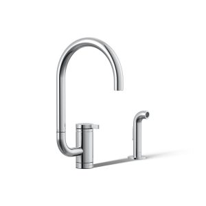 Components Single-handle kitchen sink faucet with two-function extended-reach spout and side sprayer - K-28272-CP