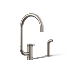 Components Single-handle kitchen sink faucet with two-function extended-reach spout and side sprayer - K-28272-VS