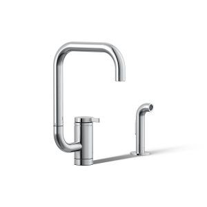 Components Single-handle kitchen sink faucet with two-function extended-reach spout and side sprayer - K-28274-CP