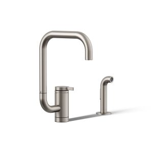 Components Single-handle kitchen sink faucet with two-function extended-reach spout and side sprayer - K-28274-VS