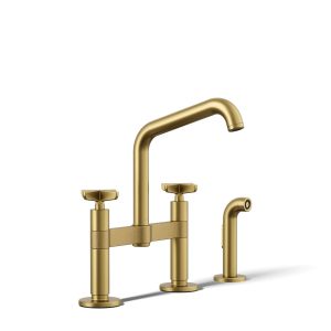 Billet Two-hole bridge kitchen sink faucet with side sprayer - K-28665-3-2MB