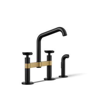 Billet Two-hole bridge kitchen sink faucet with side sprayer - K-28665-3-BMB