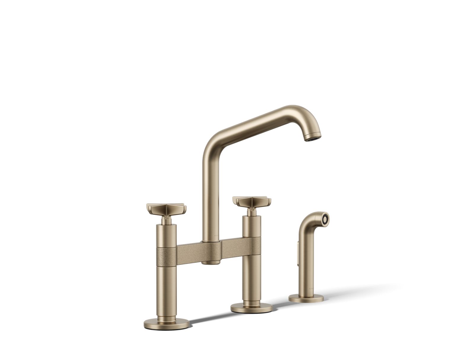 Billet Two-hole bridge kitchen sink faucet with side sprayer - K-28665-3-BV
