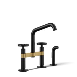 Billet Two-hole bridge kitchen sink faucet with side sprayer - K-28665-9-BMB