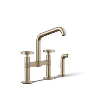 Billet Two-hole bridge kitchen sink faucet with side sprayer - K-28665-9-BV