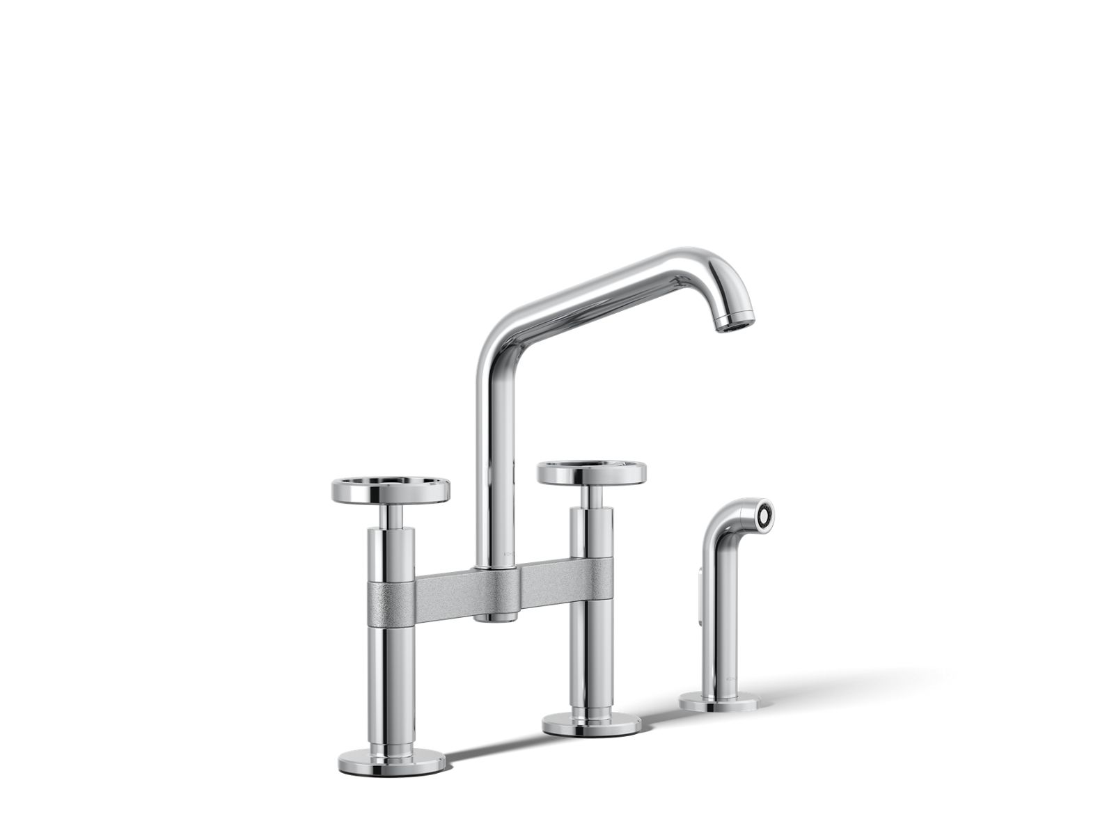 Billet Two-hole bridge kitchen sink faucet with side sprayer - K-28665-9-CP