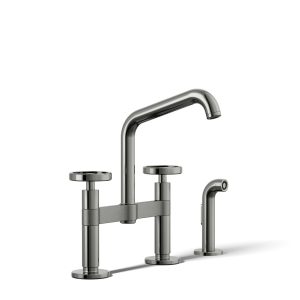 Billet Two-hole bridge kitchen sink faucet with side sprayer - K-28665-9-TT