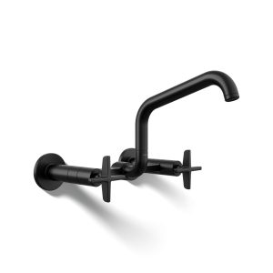 Billet Two-hole wall-mount bridge kitchen sink faucet - K-28666-3-BL