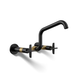 Billet Two-hole wall-mount bridge kitchen sink faucet - K-28666-3-BMB