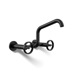 Billet Two-hole wall-mount bridge kitchen sink faucet - K-28666-9-BL