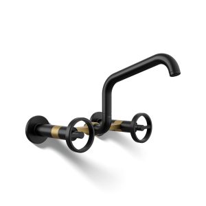 Billet Two-hole wall-mount bridge kitchen sink faucet - K-28666-9-BMB