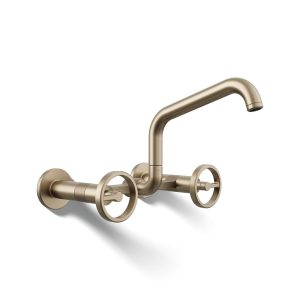 Billet Two-hole wall-mount bridge kitchen sink faucet - K-28666-9-BV