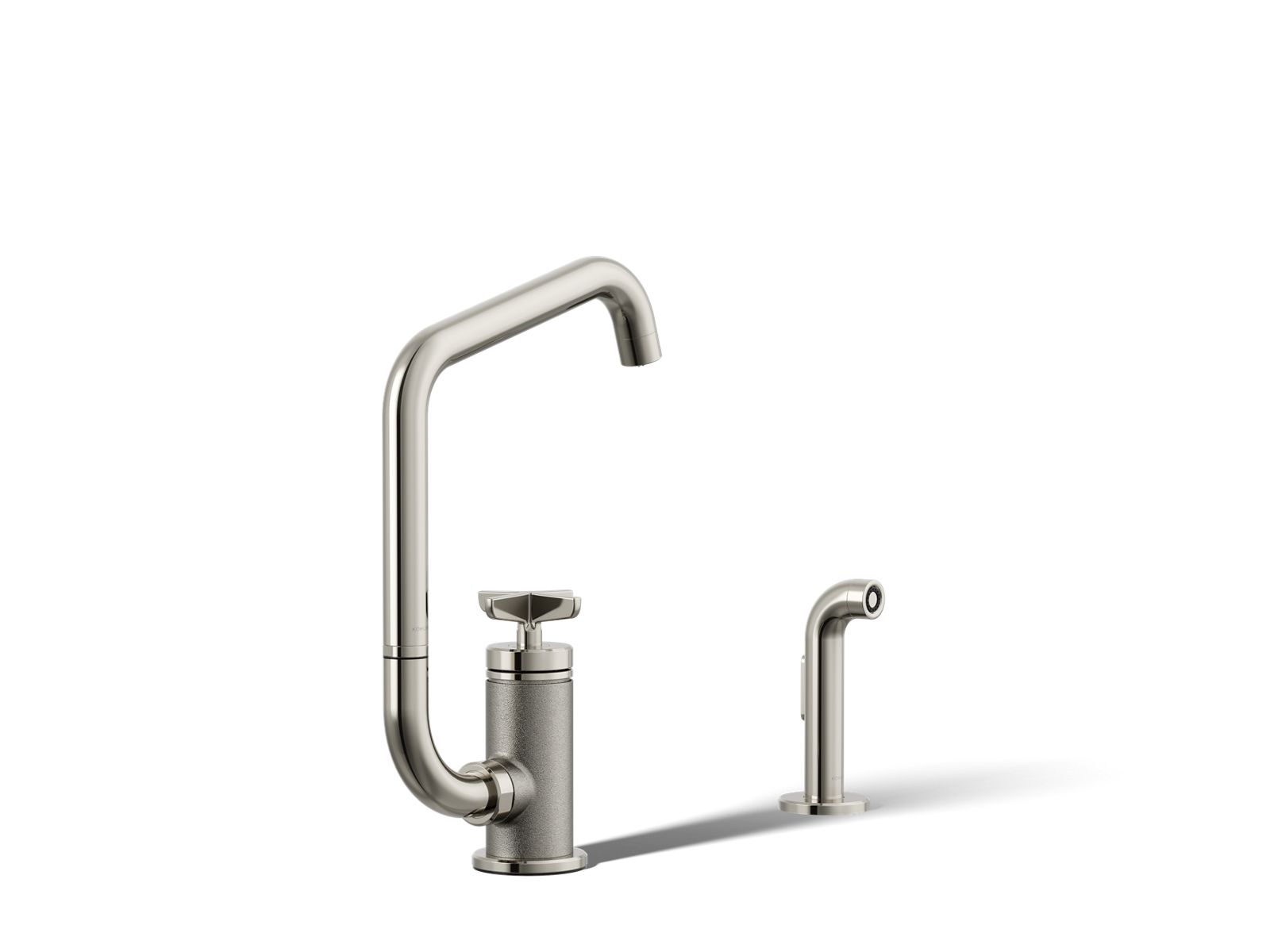 Billet Single-handle bar sink faucet with two-function extended-reach spout and side sprayer - K-28667-3-SN