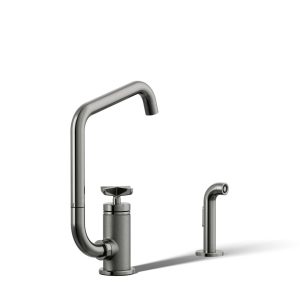 Billet Single-handle bar sink faucet with two-function extended-reach spout and side sprayer - K-28667-3-TT
